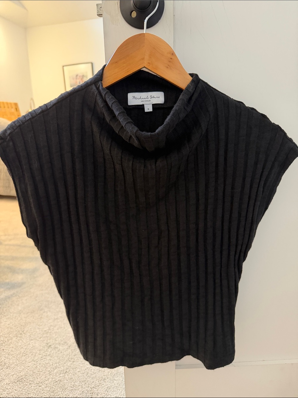 Michael Stars Black Ribbed Cowl Neck Tank